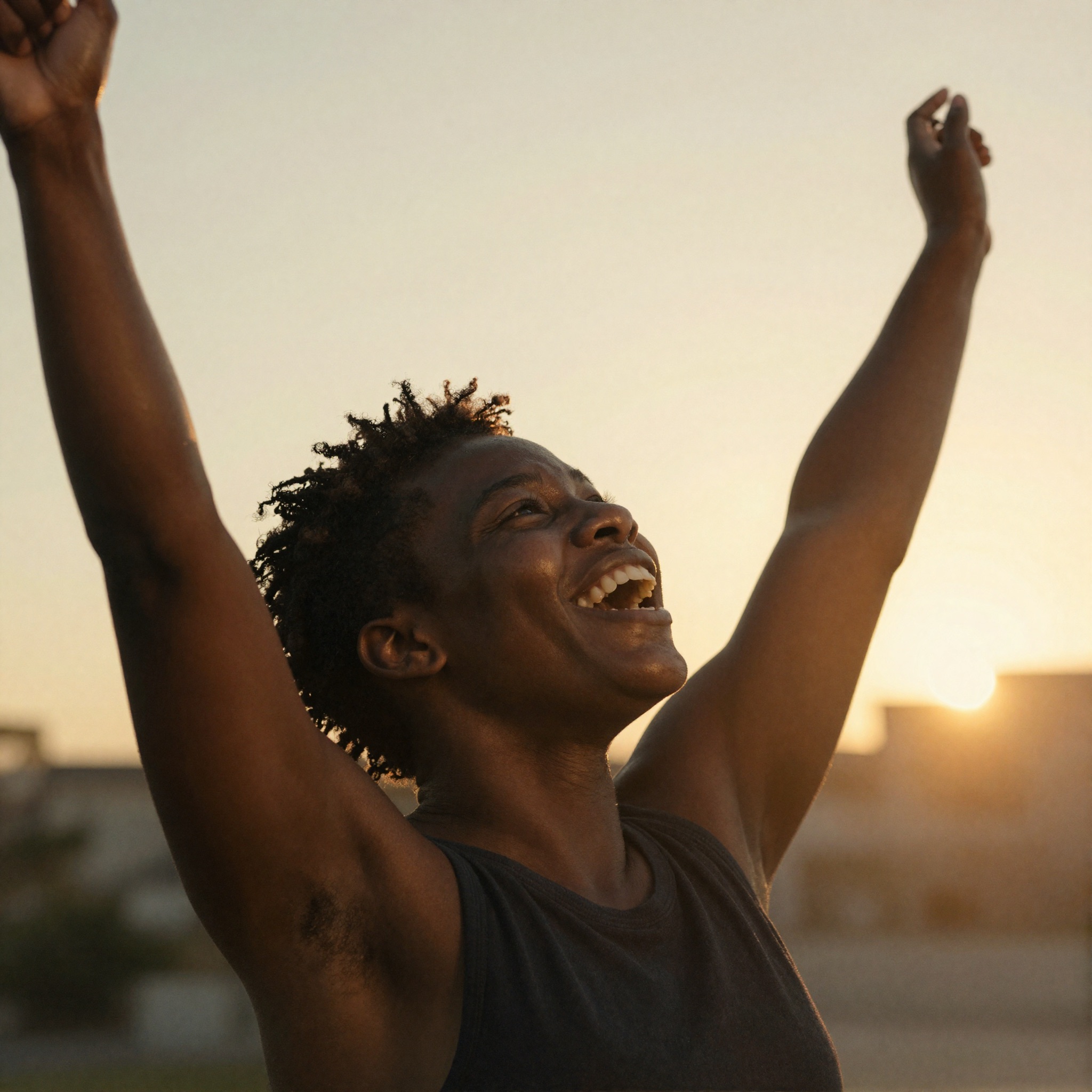 Person with arms raised in joy
